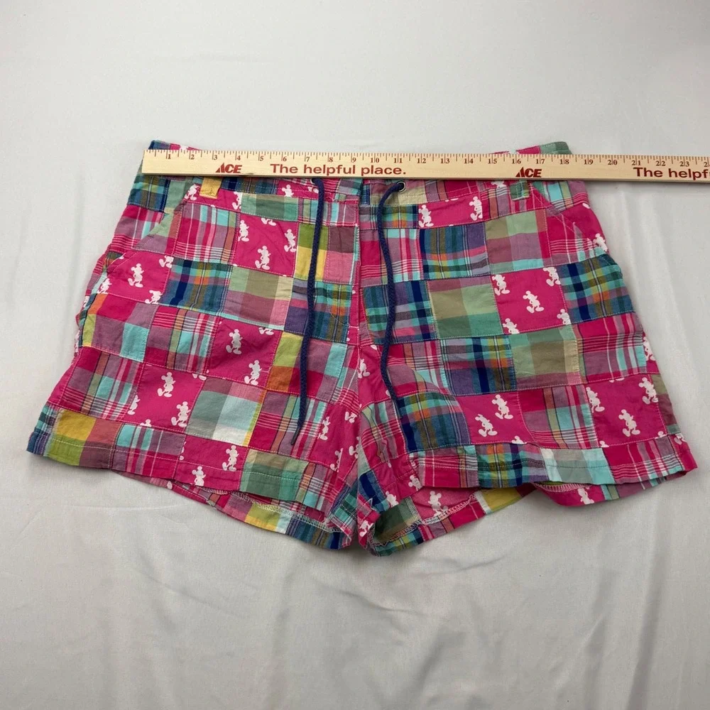 Disney Parks Plaid Patchwork Shorts Womens XL Pink Mickey Mouse Madras K490-3728